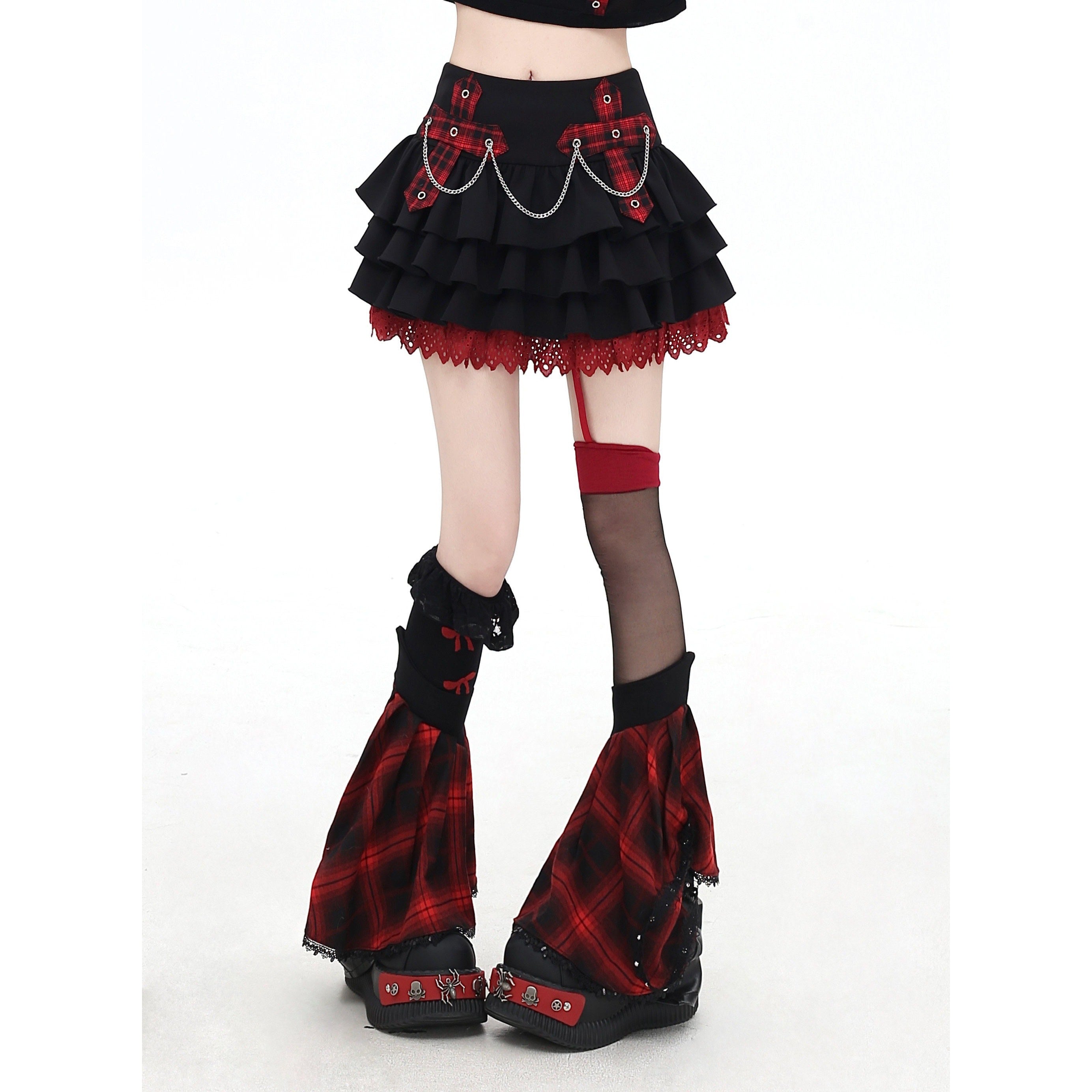 CRAZYGIRL_Plaid_Colorblock_Chain_Puffed_Cake_High_Waist_Women's_Mini_Skirts_1027393152334_MISSTT