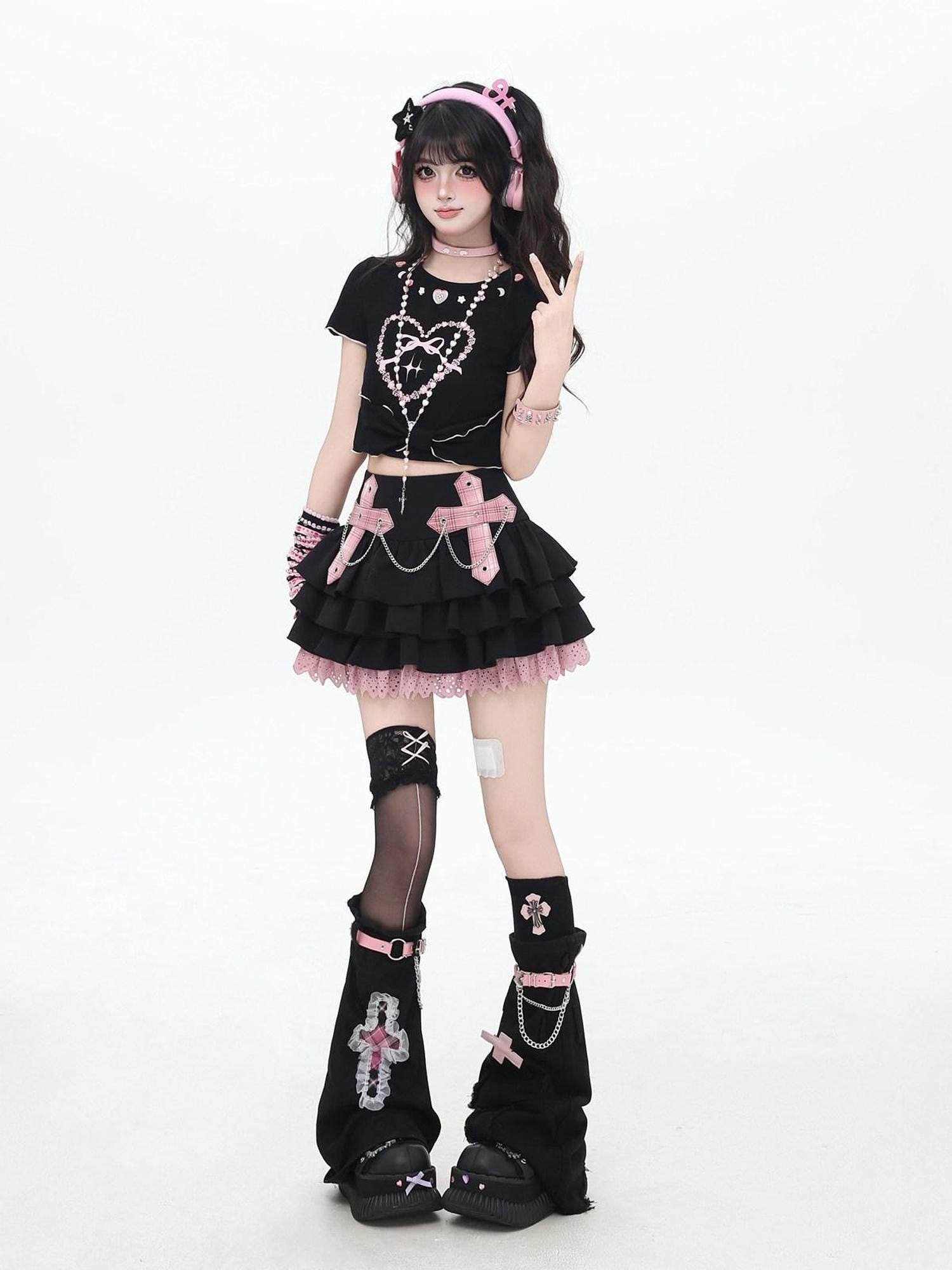 CRAZYGIRL Plaid Colorblock Chain Puffed Cake High Waist Women's Mini Skirts