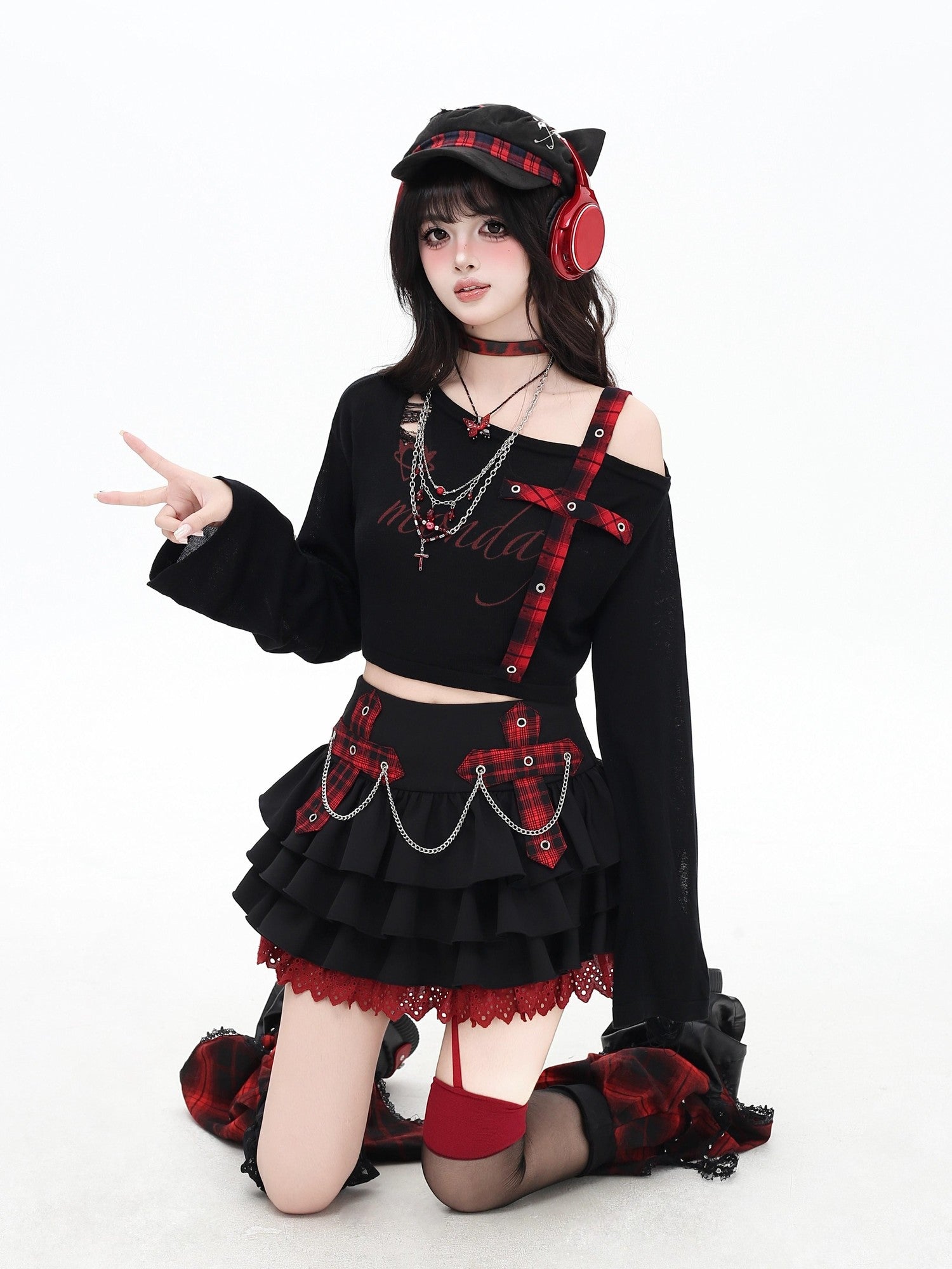 CRAZYGIRL Plaid Colorblock Chain Puffed Cake High Waist Women's Mini Skirts