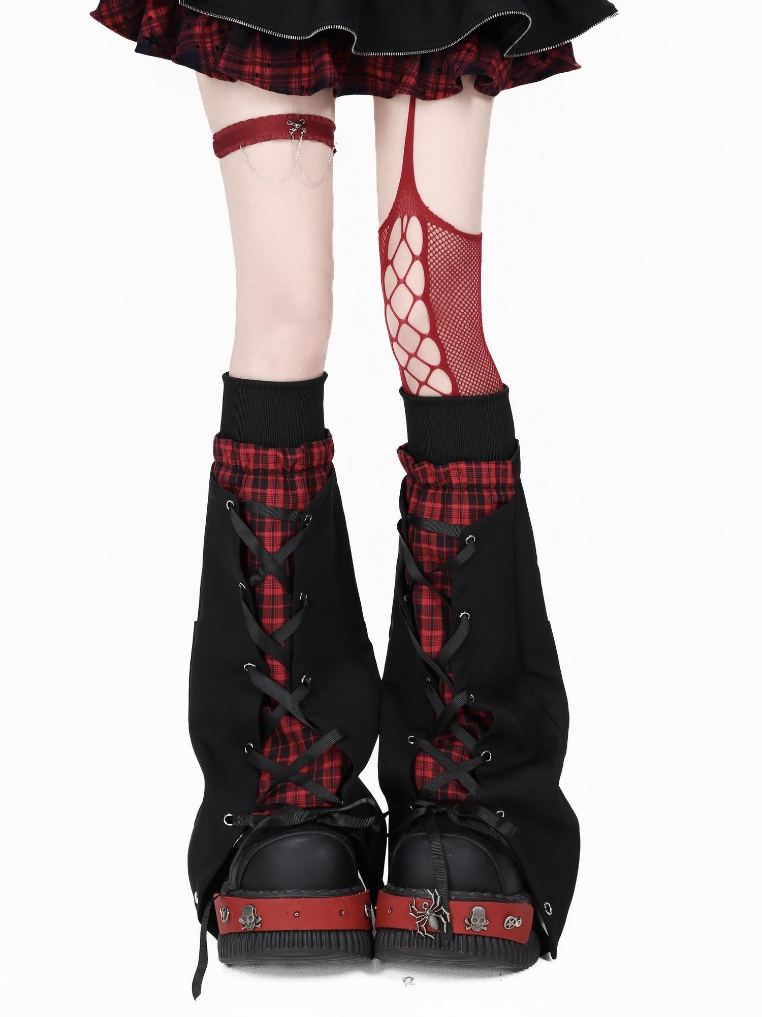 CRAZYGIRL Plaid Crisscross Strappy Ruching Slouchy Women's Knit Leg Warmers
