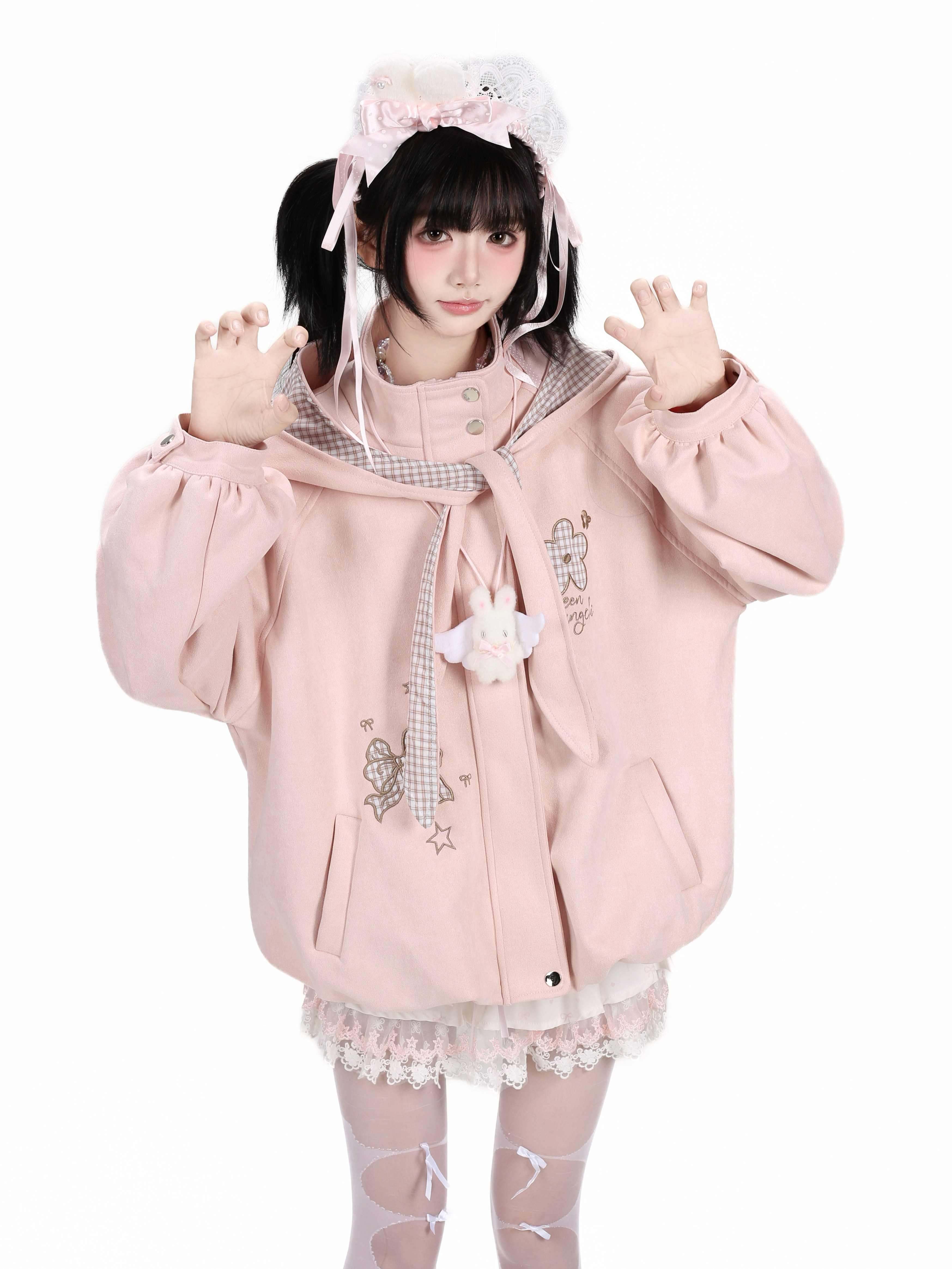 CRAZYGIRL_Plaid_Embroidered_Bow_Hooded_Loose_Women's_Suede_Leather_Jackets_1073030825253_MISSTT