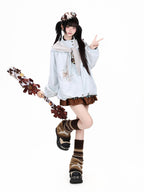 CRAZYGIRL Plaid Embroidered Bow Hooded Loose Women's Suede Leather Jackets