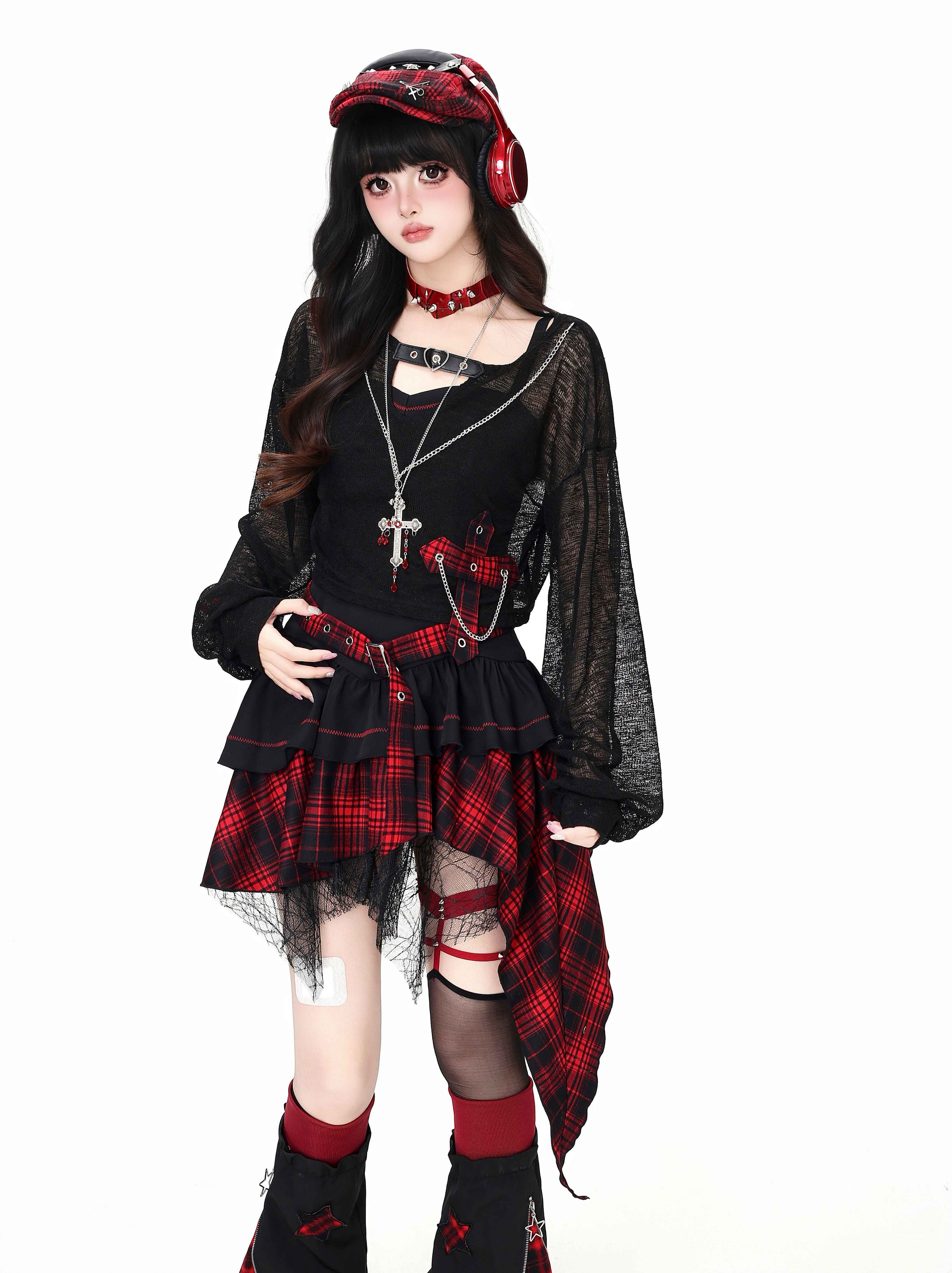 CRAZYGIRL_Plaid_Gothic_Asymmetrical_Overlay_Long_Sleeve_Women's_Slip_Mini_Dresses_1045172071320_MISSTT