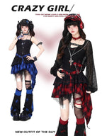 CRAZYGIRL Plaid Gothic Asymmetrical Overlay Long Sleeve Women's Slip Mini Dresses