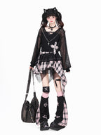 CRAZYGIRL Plaid Gothic Asymmetrical Overlay Long Sleeve Women's Slip Mini Dresses