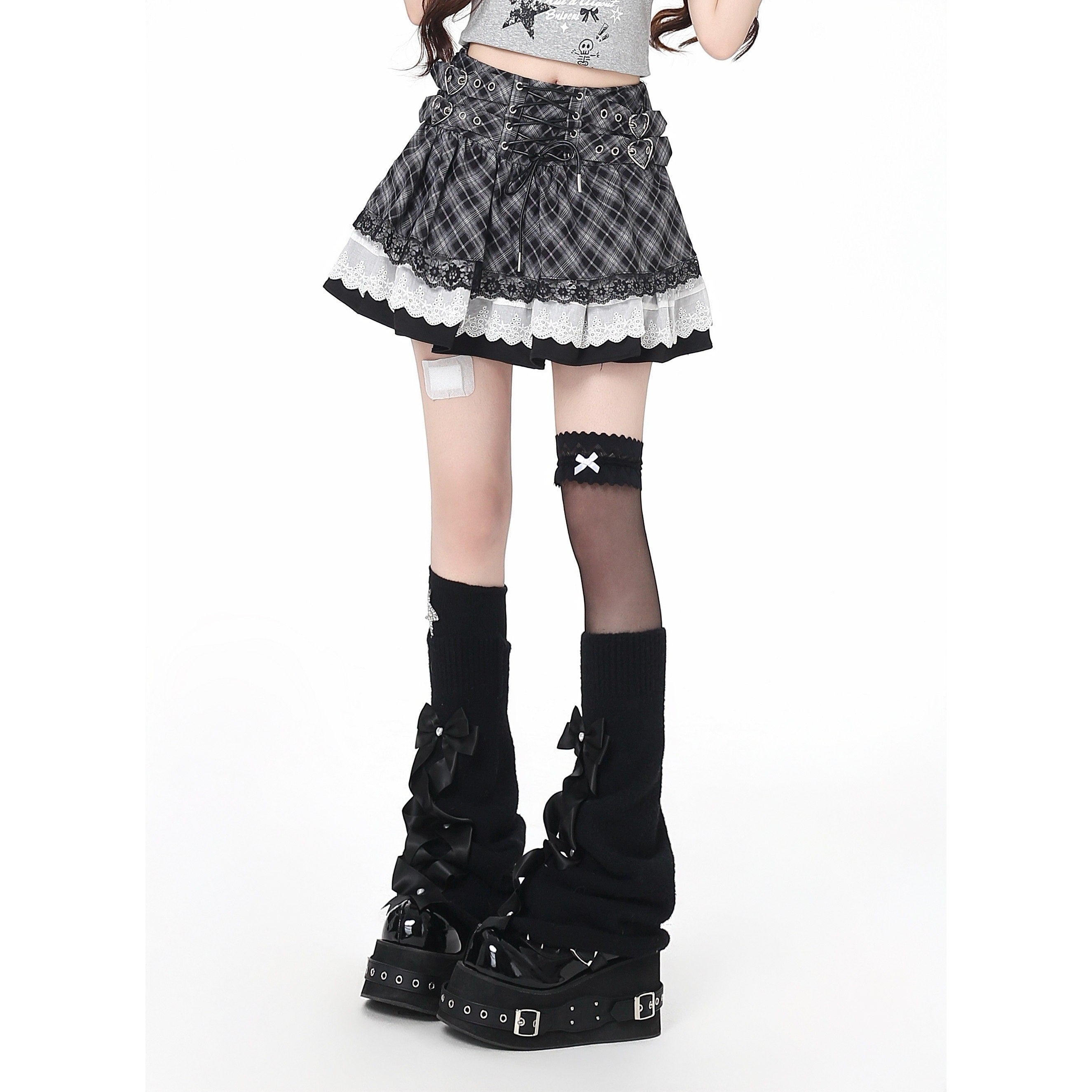 CRAZYGIRL_Plaid_Lace_Trim_Tie_High_Waist_A_Line_Tiered_Ballet_Women's_Mini_Skirts_1024523834710_MISSTT
