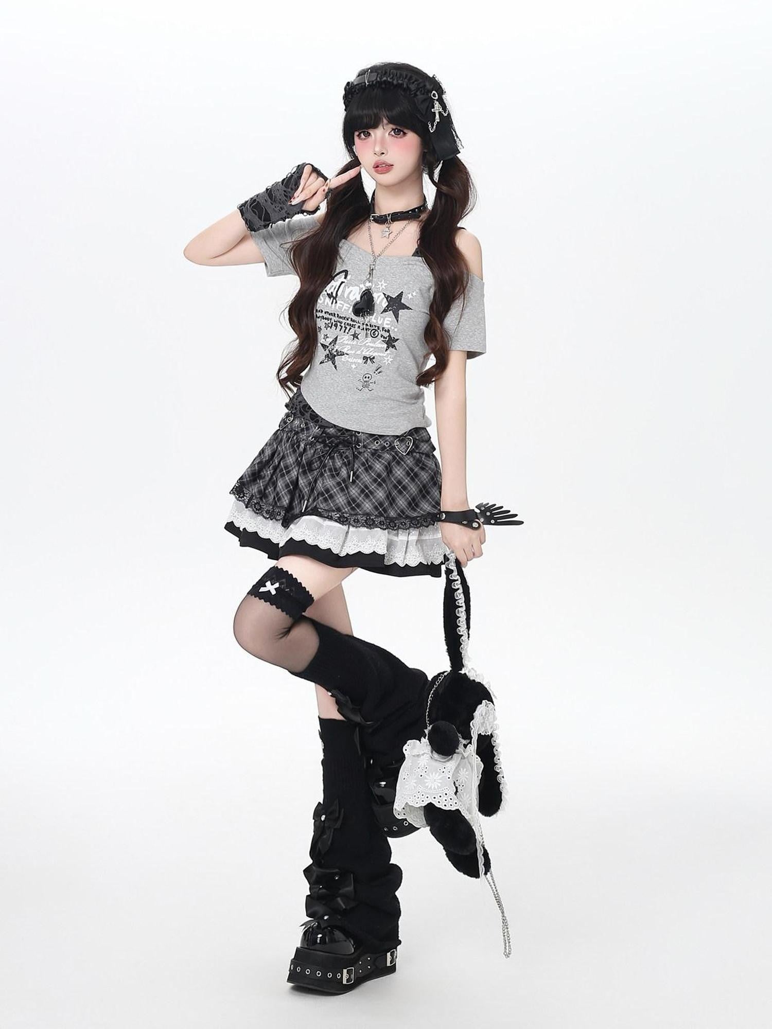 CRAZYGIRL Plaid Lace Trim Tie High Waist A Line Tiered Ballet Women's Mini Skirts