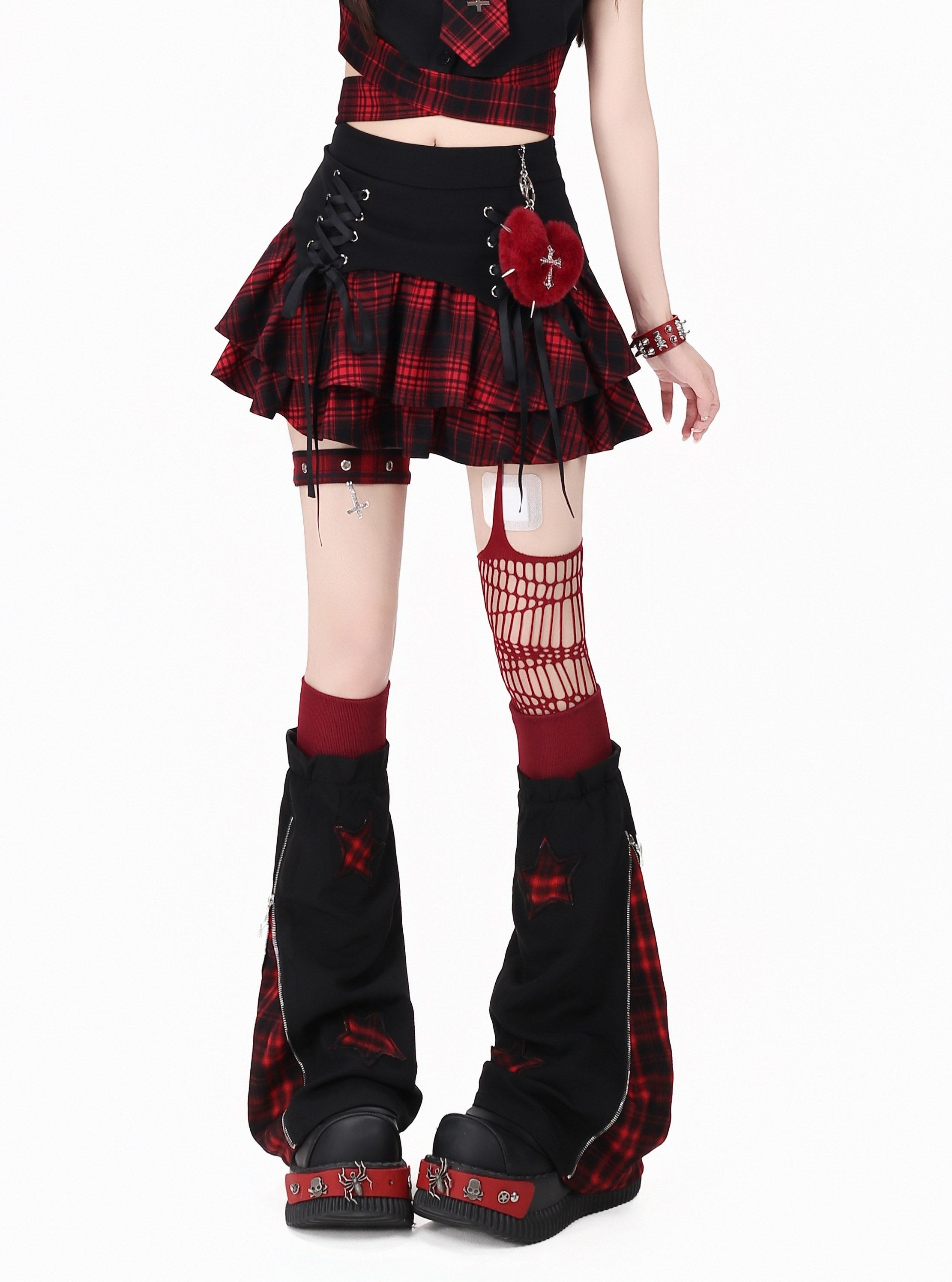 CRAZYGIRL_Plaid_Lace_Up_Tiered_High_Waist_Zipper_Women's_Lined_Mini_Skirts_1057570780857_MISSTT