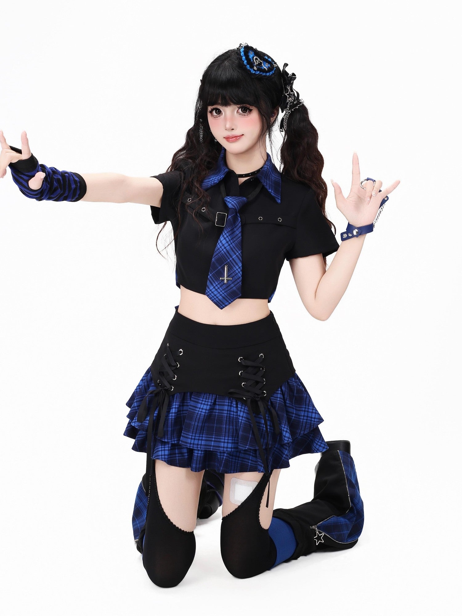 CRAZYGIRL Plaid Lace Up Tiered High Waist Zipper Women's Lined Mini Skirts