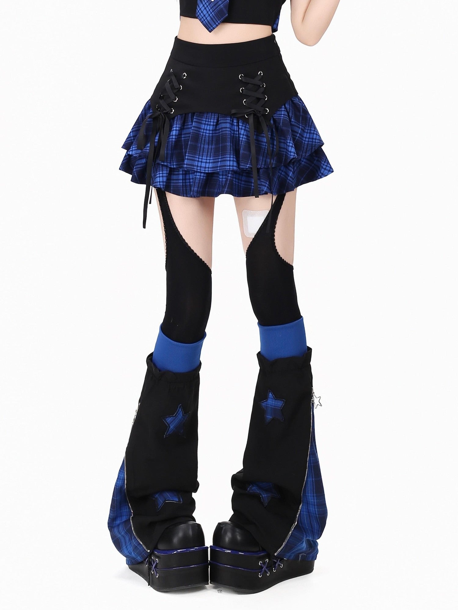 CRAZYGIRL Plaid Lace Up Tiered High Waist Zipper Women's Lined Mini Skirts