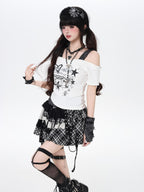 CRAZYGIRL Plaid Patchwork Asymmetrical Tie High Waist A Line Women's Mini Skirts