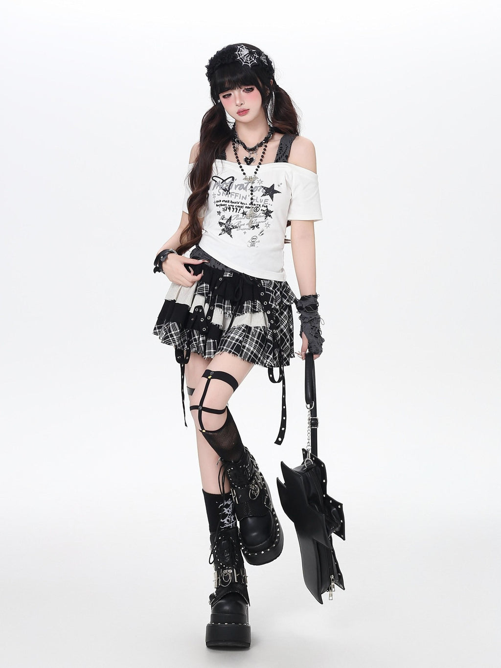 CRAZYGIRL Plaid Patchwork Asymmetrical Tie High Waist A Line Women's Mini Skirts