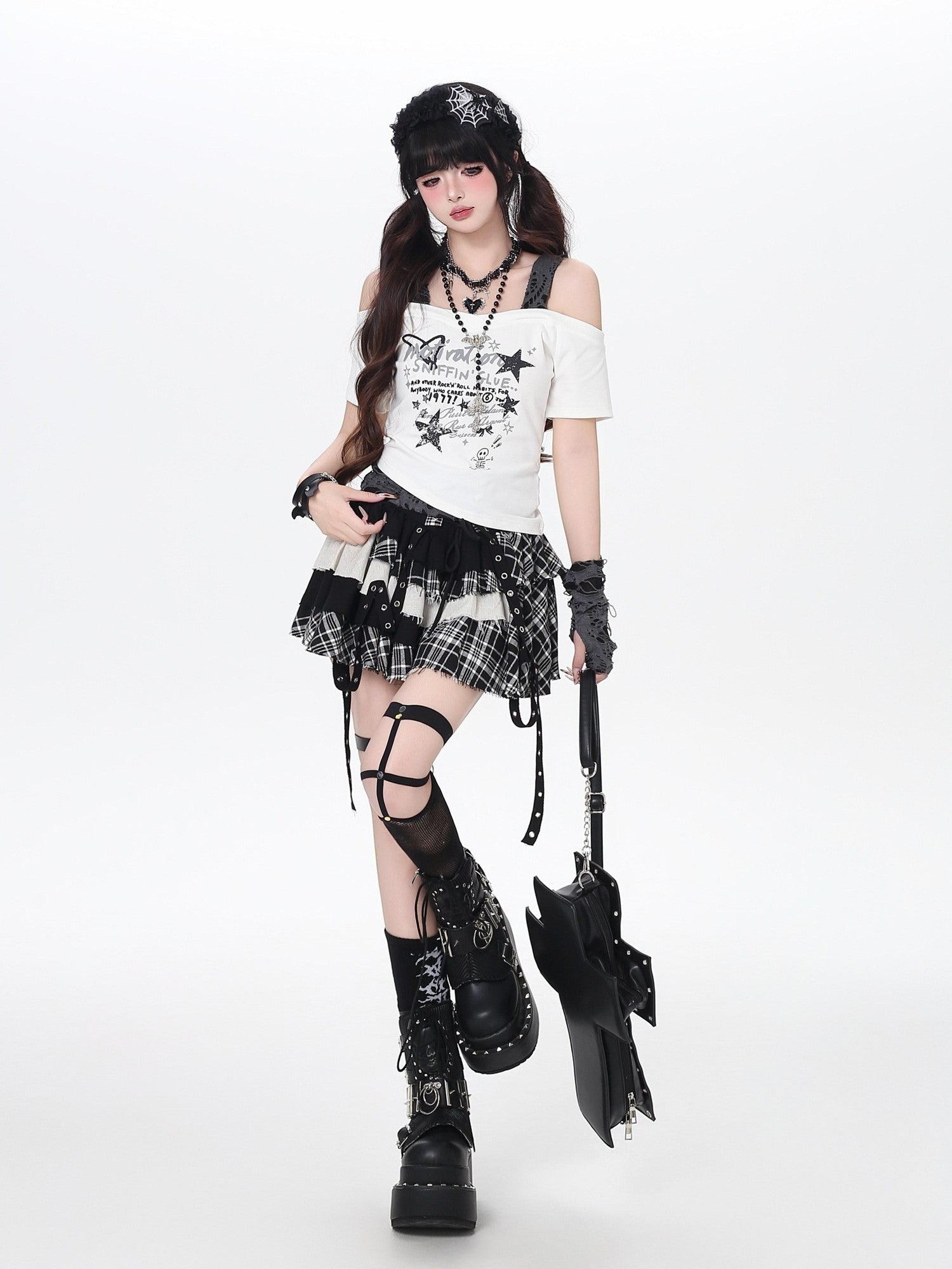 CRAZYGIRL Plaid Patchwork Asymmetrical Tie High Waist A Line Women's Mini Skirts