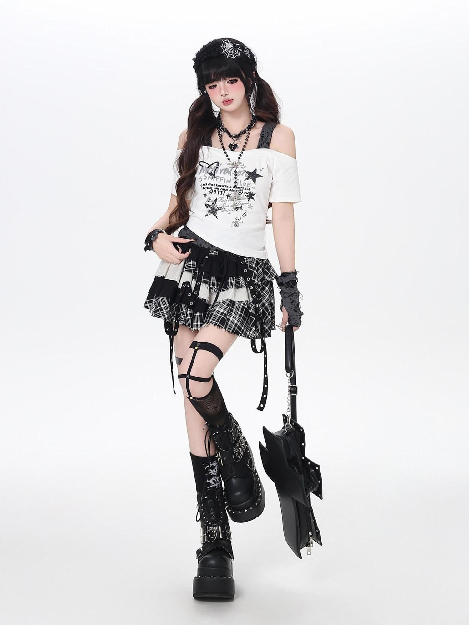 CRAZYGIRL Plaid Patchwork Asymmetrical Tie High Waist A Line Women's Mini Skirts