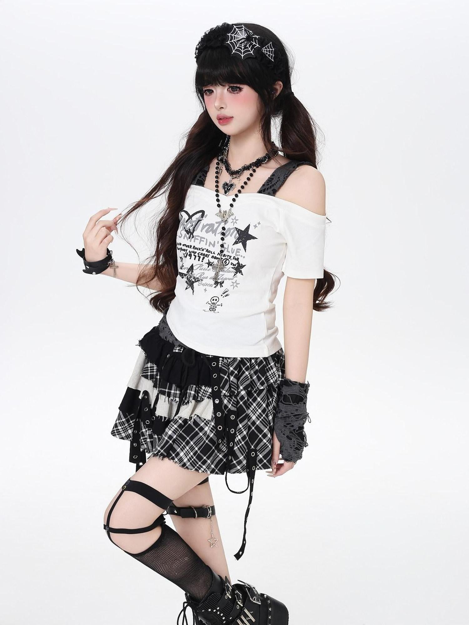 CRAZYGIRL Plaid Patchwork Asymmetrical Tie High Waist A Line Women's Mini Skirts