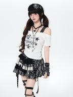 CRAZYGIRL Plaid Patchwork Asymmetrical Tie High Waist A Line Women's Mini Skirts