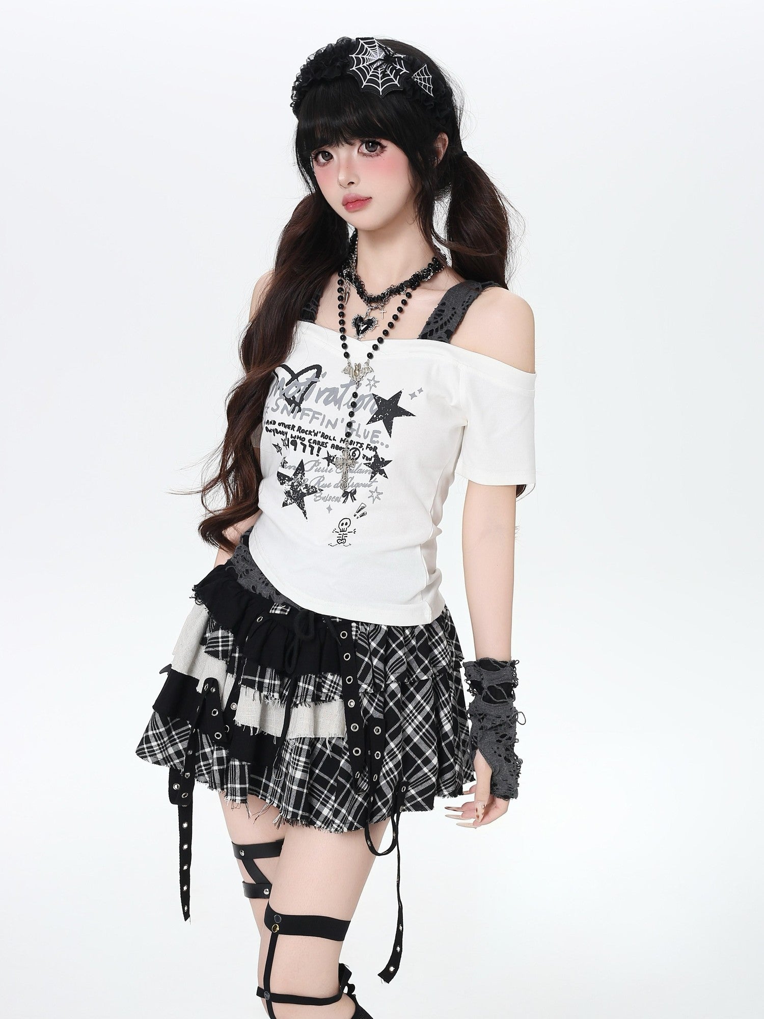 CRAZYGIRL Plaid Patchwork Asymmetrical Tie High Waist A Line Women's Mini Skirts
