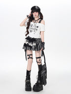 CRAZYGIRL Plaid Patchwork Asymmetrical Tie High Waist A Line Women's Mini Skirts