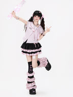 CRAZYGIRL Plaid Pleated Bow Asymmetric Tie Neck Waist Cinched Short Sleeve Women's Blouses