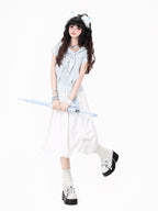 CRAZYGIRL Plaid Pleated Bow Asymmetric Tie Neck Waist Cinched Short Sleeve Women's Blouses