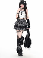 CRAZYGIRL Plaid Punk Ripped Pleated Chain Women's Polyester Cotton Mini Skirts