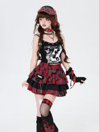 CRAZYGIRL Plaid Punk Ripped Pleated Chain Women's Polyester Cotton Mini Skirts