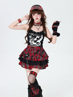 CRAZYGIRL Plaid Punk Ripped Pleated Chain Women's Polyester Cotton Mini Skirts