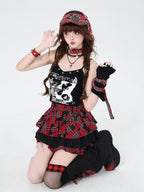 CRAZYGIRL Plaid Punk Ripped Pleated Chain Women's Polyester Cotton Mini Skirts
