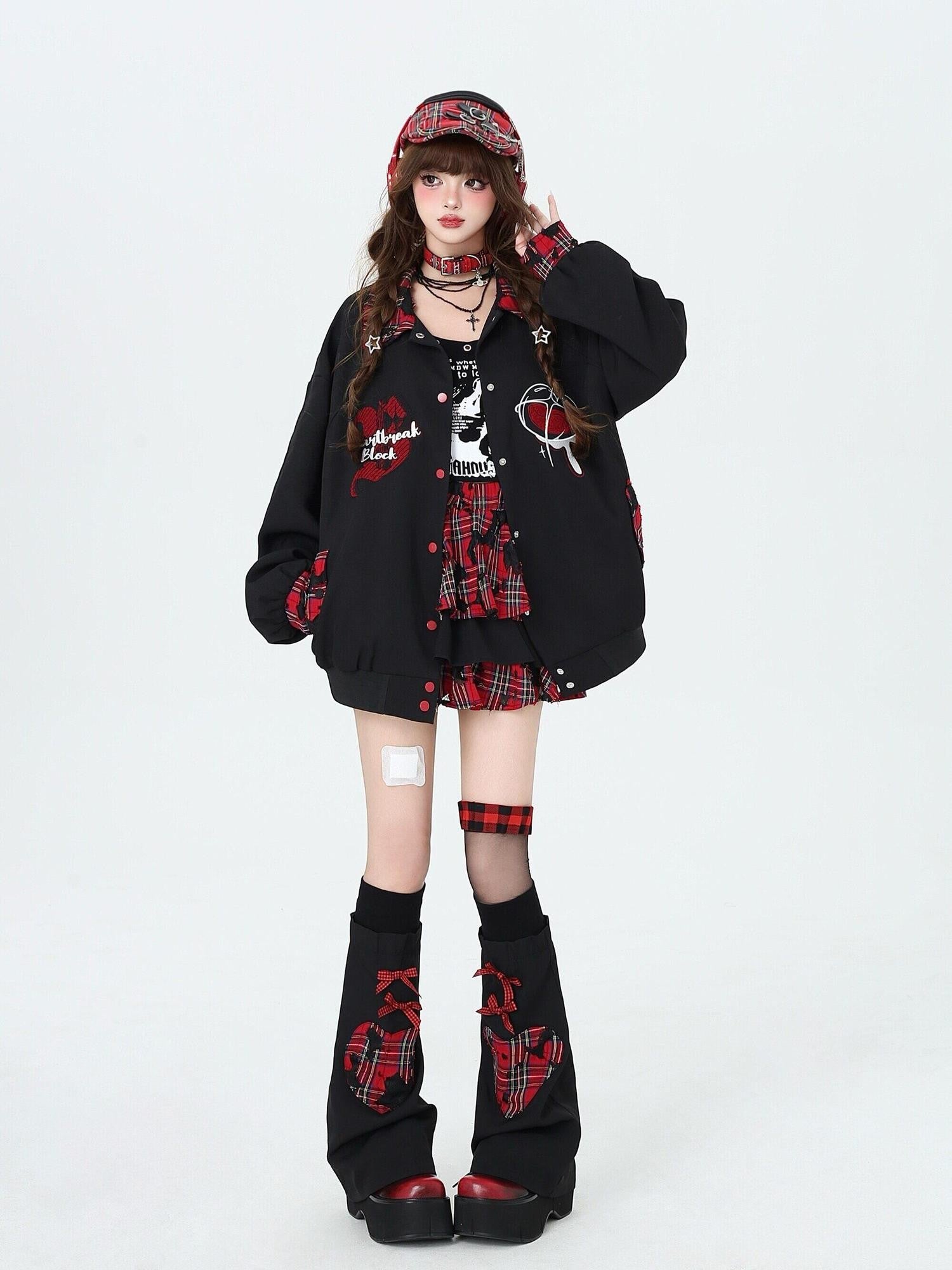 CRAZYGIRL Plaid Punk Ripped Pleated Chain Women's Polyester Cotton Mini Skirts