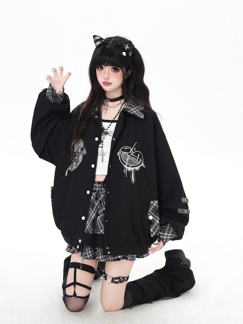 CRAZYGIRL Plaid Punk Ripped Pleated Chain Women's Polyester Cotton Mini Skirts