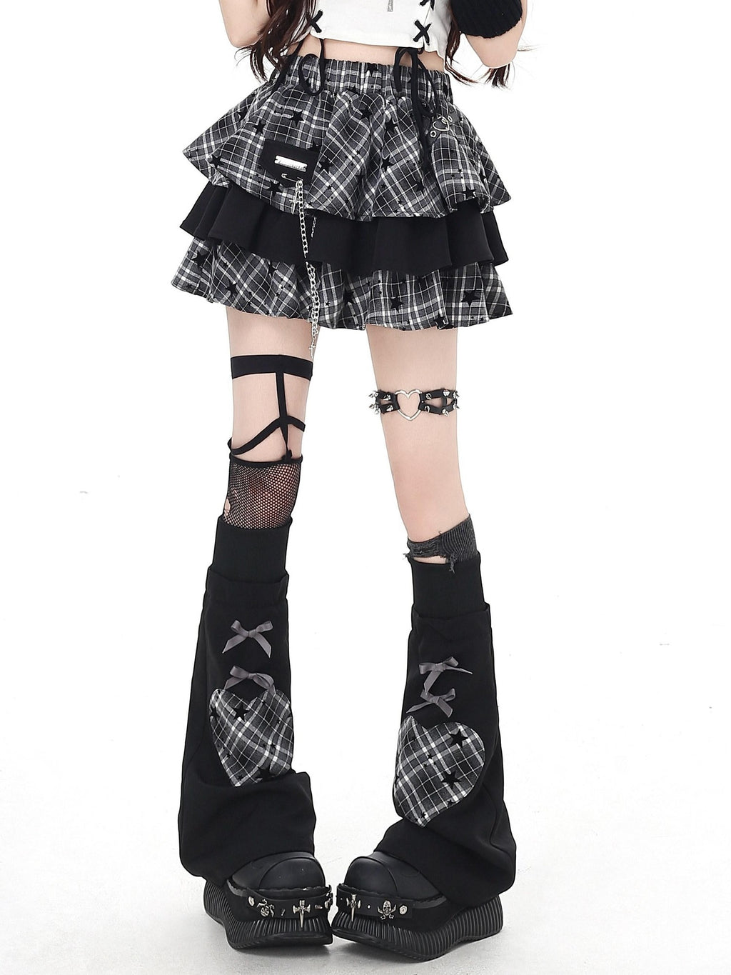 CRAZYGIRL Plaid Punk Ripped Pleated Chain Women's Polyester Cotton Mini Skirts