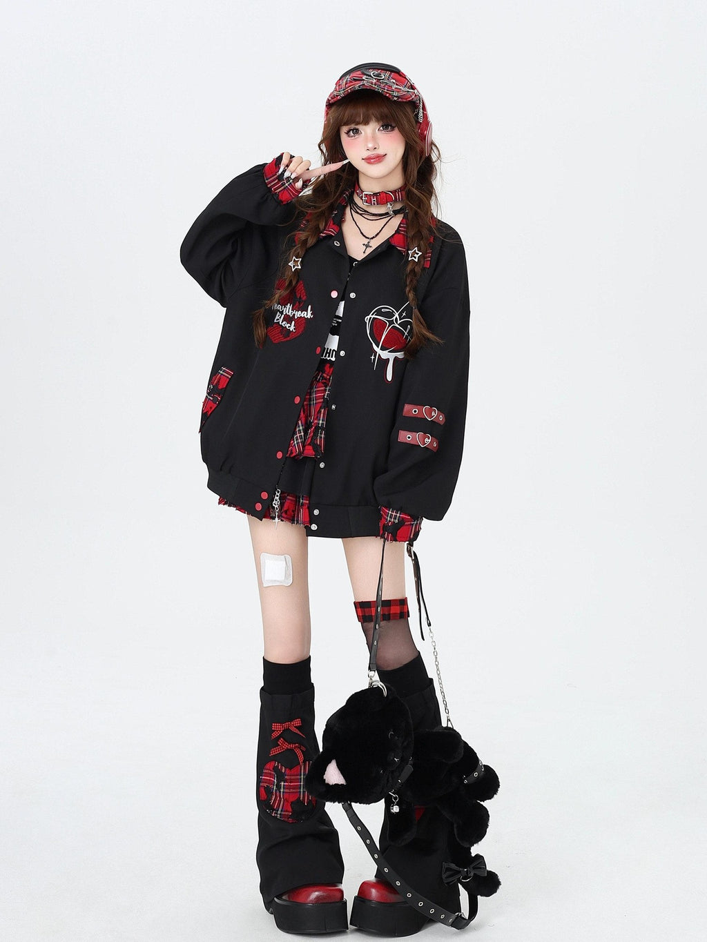 CRAZYGIRL Plaid Punk Ripped Pleated Chain Women's Polyester Cotton Mini Skirts