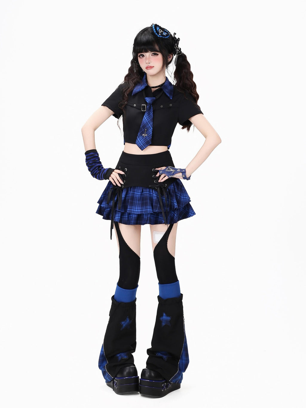 CRAZYGIRL Plaid Tie Waist Backless Gothic Women's Short Sleeve Slim Fit Shoulder Crop Tops