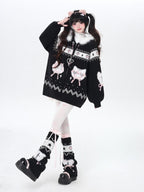 CRAZYGIRL Plush Cat Ear Hooded Zip Front Loose Long Sleeve Women's Knit Cardigans