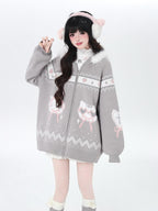 CRAZYGIRL Plush Cat Ear Hooded Zip Front Loose Long Sleeve Women's Knit Cardigans