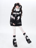 CRAZYGIRL Plush Cat Ear Hooded Zip Front Loose Long Sleeve Women's Knit Cardigans