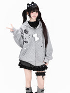 CRAZYGIRL Polka Dot 3d Cat Ear Striped Zippered Loose Women's Other Material Hoodies