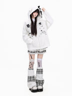 CRAZYGIRL Polka Dot 3d Cat Ear Striped Zippered Loose Women's Other Material Hoodies