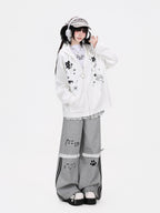 CRAZYGIRL Polka Dot 3d Cat Ear Striped Zippered Loose Women's Other Material Hoodies
