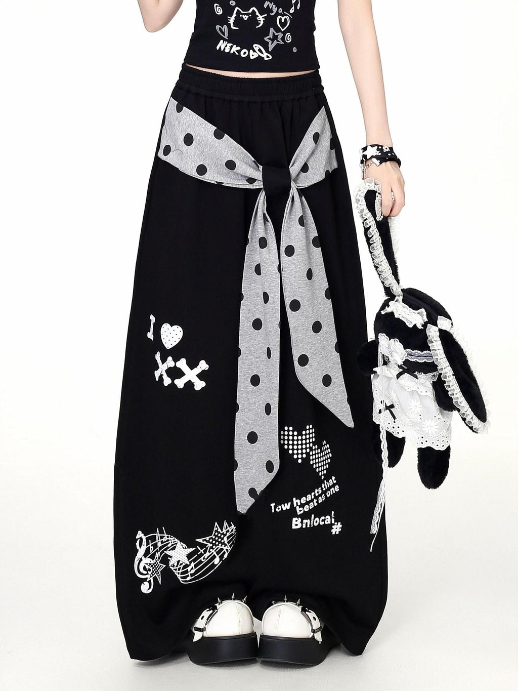 CRAZYGIRL Polka Dot Bow High Waist Loose Draped Women's Other Fabric Chinos