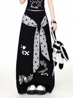 CRAZYGIRL Polka Dot Bow High Waist Loose Draped Women's Other Fabric Chinos