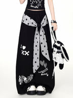 CRAZYGIRL Polka Dot Bow High Waist Loose Draped Women's Other Fabric Chinos