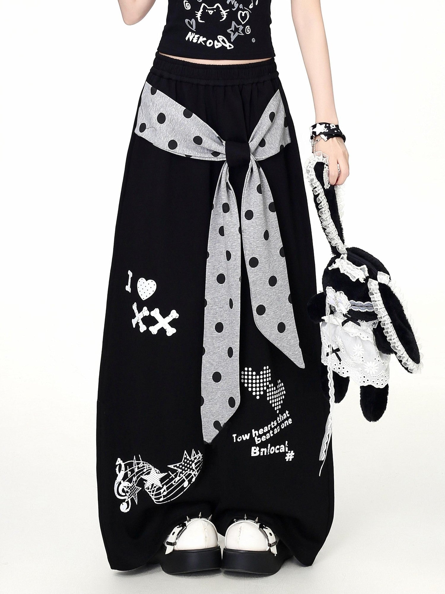 CRAZYGIRL Polka Dot Bow High Waist Loose Draped Women's Other Fabric Chinos