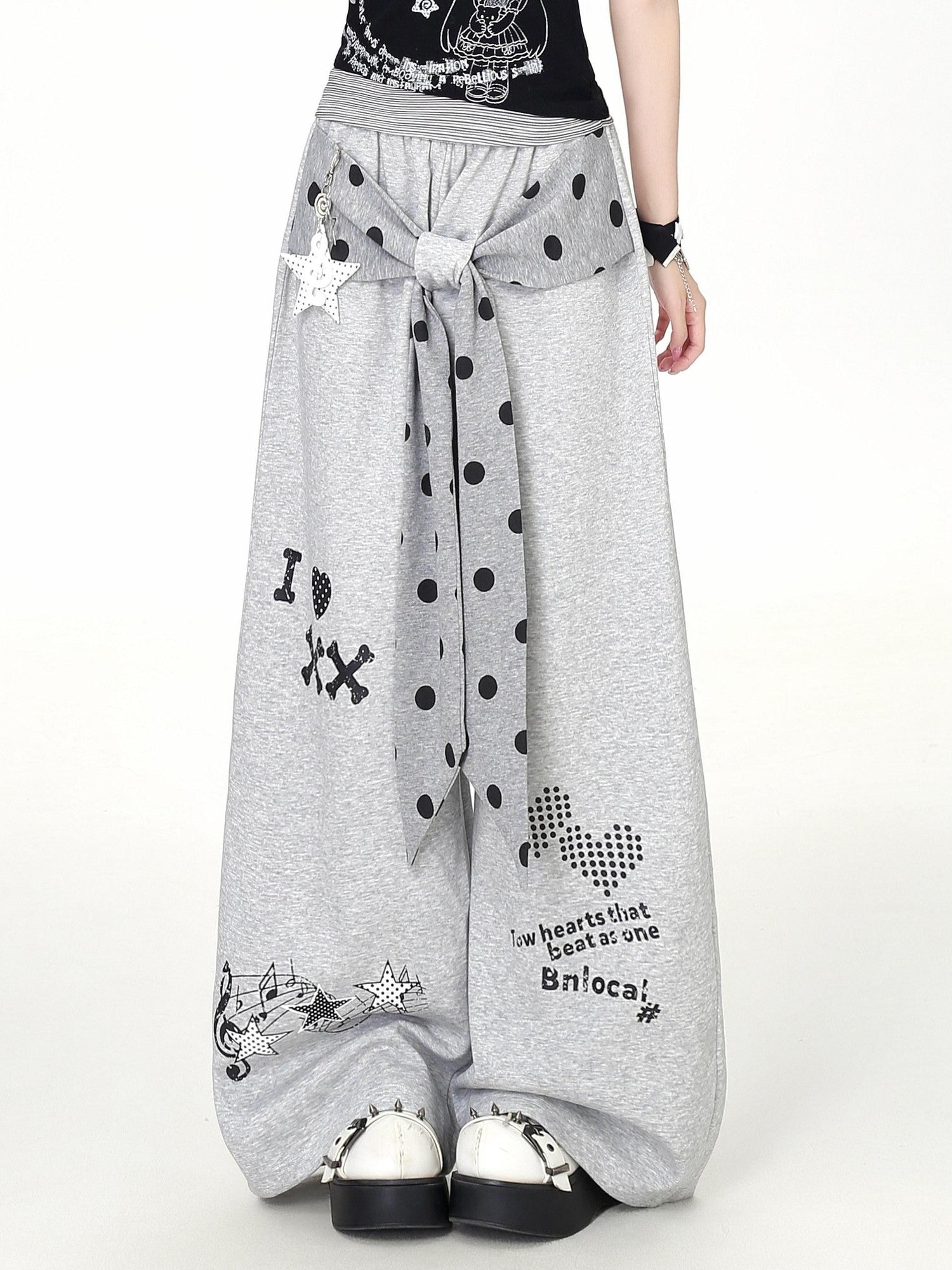 CRAZYGIRL Polka Dot Bow High Waist Loose Draped Women's Other Fabric Chinos