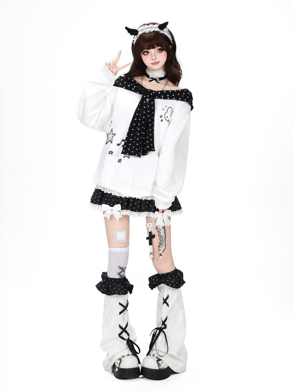 CRAZYGIRL Polka Dot Cartoon Print Bow Cape Women's Loose Other Fabric Hoodies
