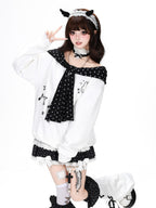 CRAZYGIRL Polka Dot Cartoon Print Bow Cape Women's Loose Other Fabric Hoodies