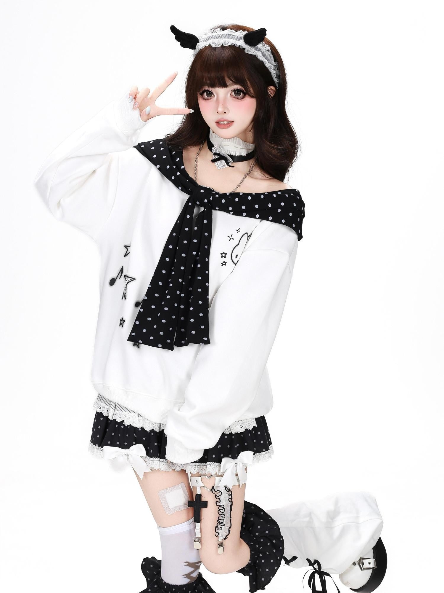 CRAZYGIRL Polka Dot Cartoon Print Bow Cape Women's Loose Other Fabric Hoodies