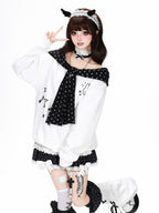 CRAZYGIRL Polka Dot Cartoon Print Bow Cape Women's Loose Other Fabric Hoodies