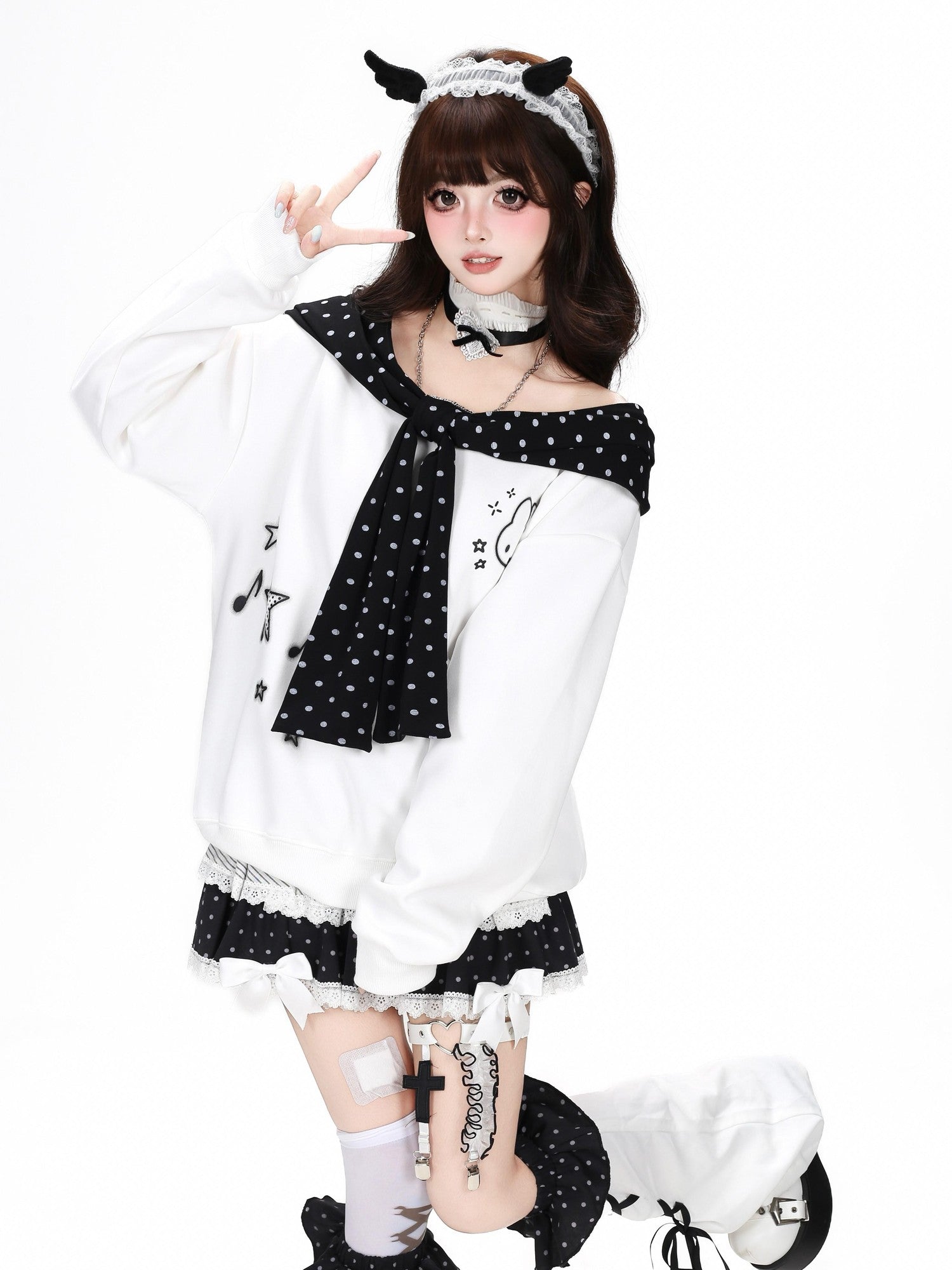 CRAZYGIRL Polka Dot Cartoon Print Bow Cape Women's Loose Other Fabric Hoodies