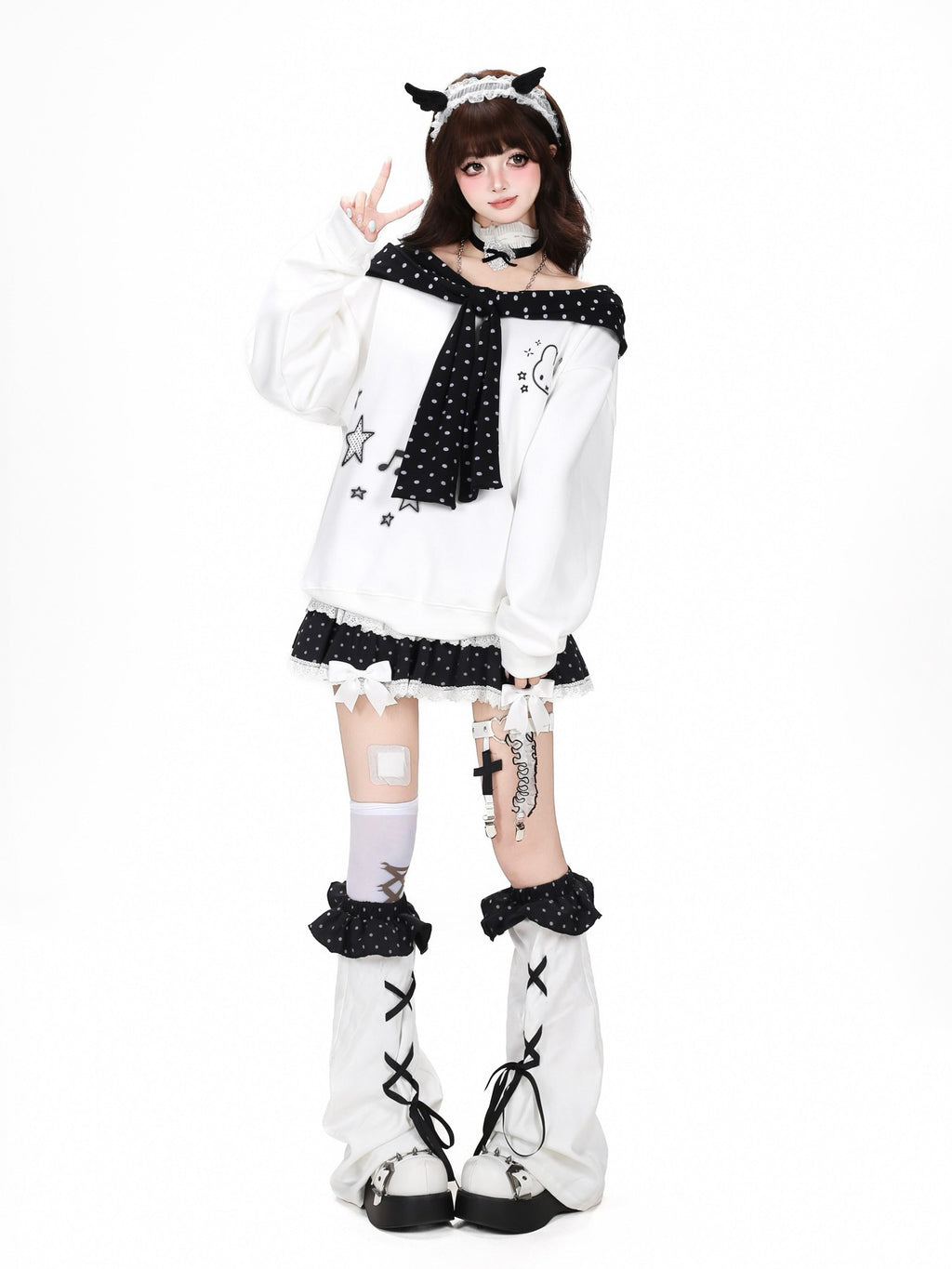 CRAZYGIRL Polka Dot Cartoon Print Bow Cape Women's Loose Other Fabric Hoodies
